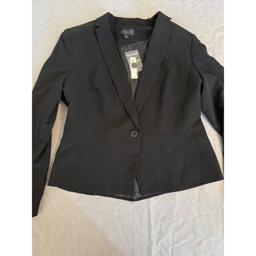 Worthington Womens Black Single Button Peplum Blazer Jacket Size 14 NWT